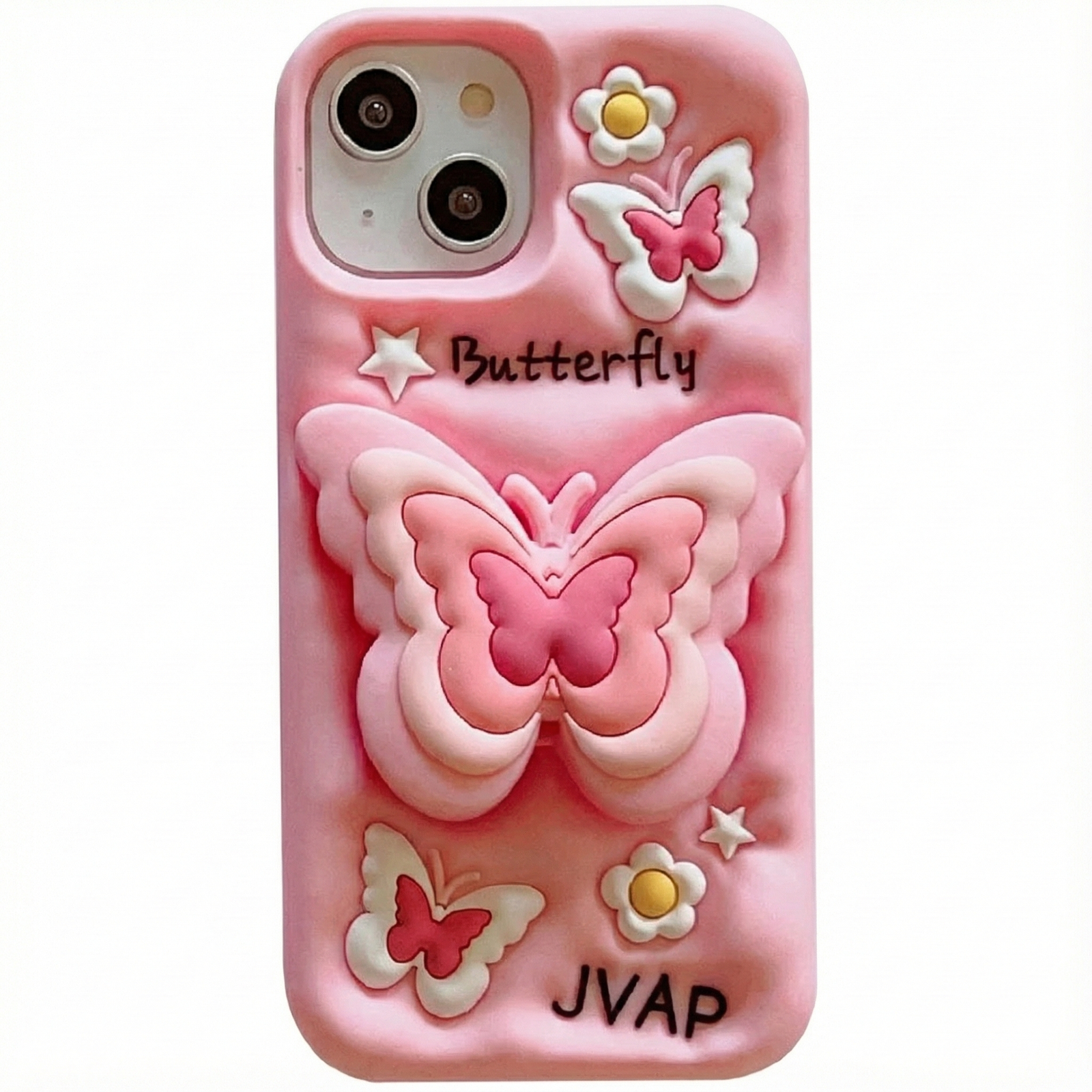 3D  Pink Butterfly IPhone Case Compatible with IPhone 14 Pro Max /15 Pro Max Korean style.