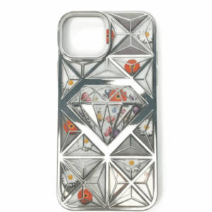 3D flower Diamond cut Iphone 14 Silver