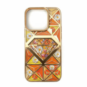3D flower Diamond cut Iphone 15 Gold