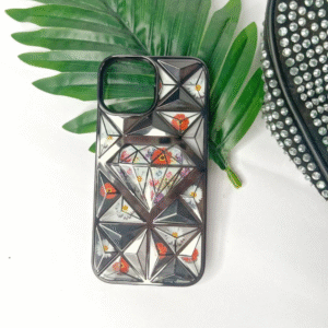 3D flower Diamond cut Iphone 15 Pro Max Black